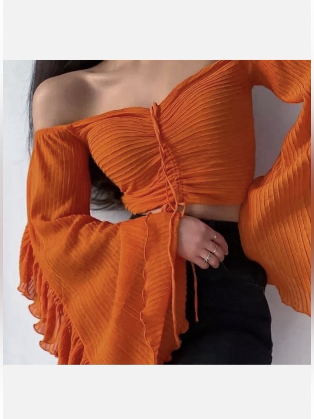 Zara Orange Textured Off-Shoulder Top - Picture 2 of 9